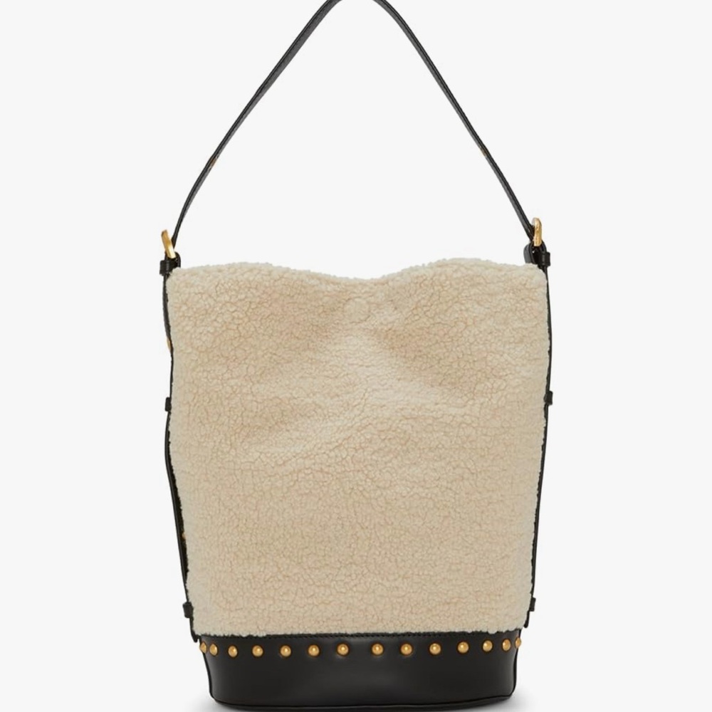 Shearling Bucket Bag with Black Accents